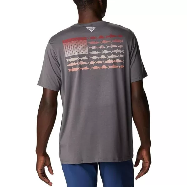 imageColumbia Mens PFG Fish Flag Tech Tee SsCity GreyRed Hibiscus Gradient
