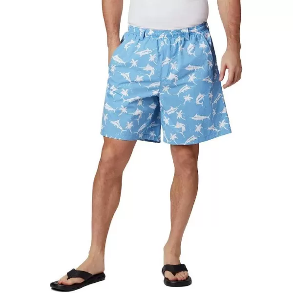 Yacht Fish Palms Print Blue
