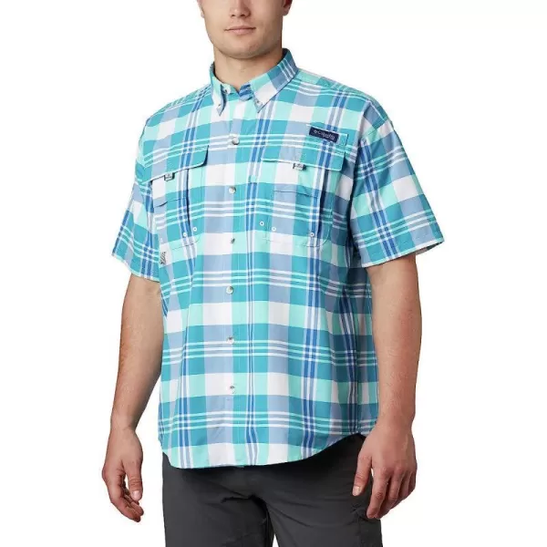 imageColumbia Mens Super Bahama Short Sleeve ShirtBright Aqua Multi Plaid