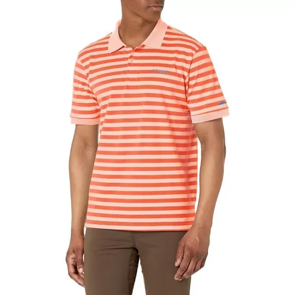 imageColumbia Mens Super Bonefish Pique PoloLight Coral Hook Em Stripe