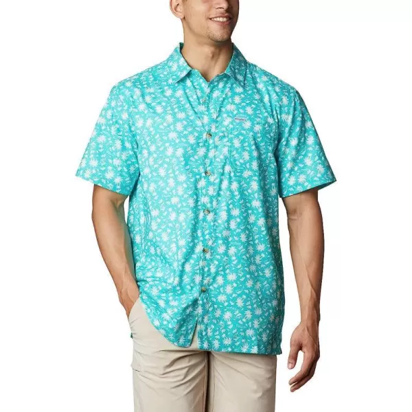 imageColumbia Mens Super Slack Tide Camp ShirtBright Aqua Marlin Palms Print