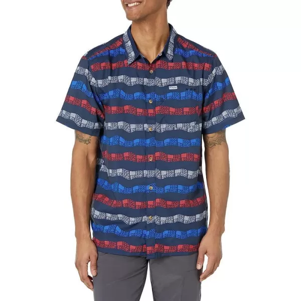 imageColumbia Mens Super Slack Tide Camp ShirtCollegiate Navy Fish Flag Stripe