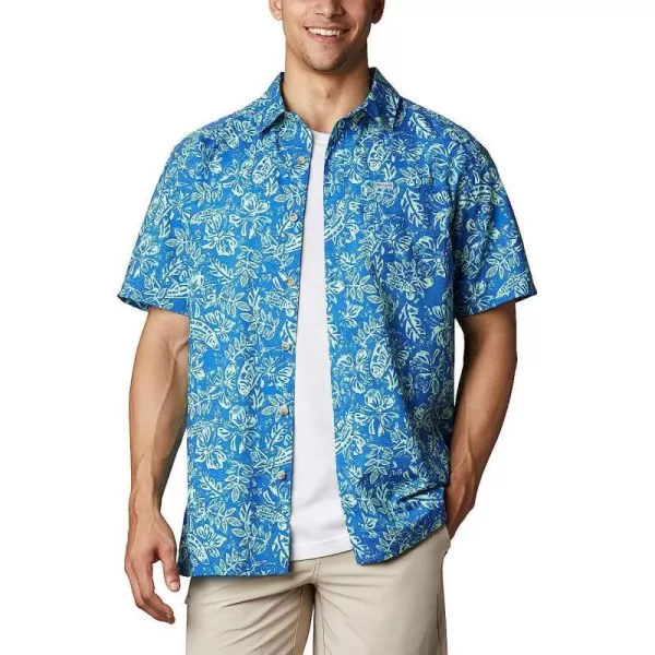 imageColumbia Mens Super Slack Tide Camp ShirtVivid Blue Flatslam Tropical Print
