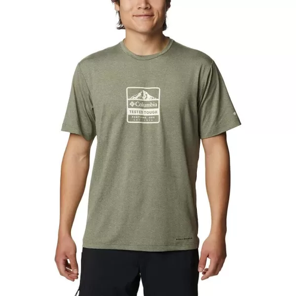 imageColumbia Mens Tech Trail Front Graphic Short Sleeve TeeStone Green HeatherTested Tough Pdx Grx