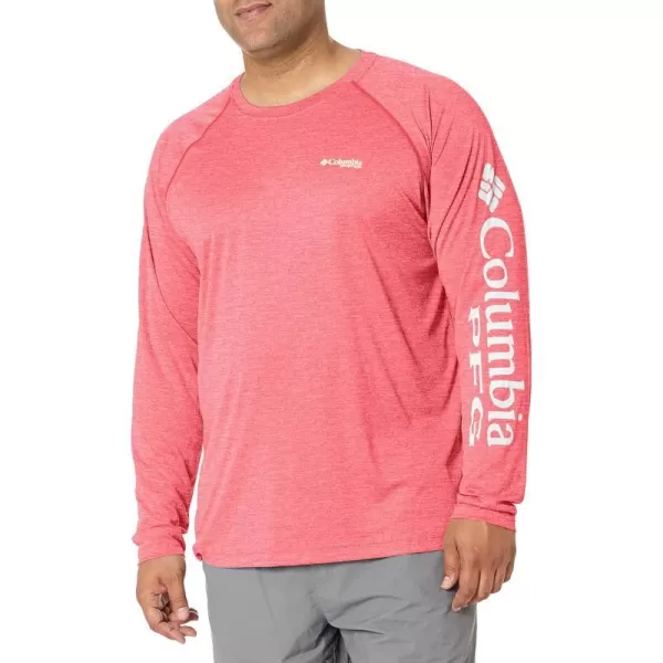 imageColumbia Mens Terminal Tackle Heather Long Sleeve ShirtRed Spark HeatherWhite Logo