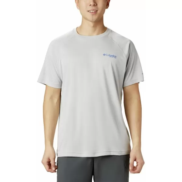 imageColumbia Mens Terminal Tackle Heather Ss ShirtCool Grey Heather Vivid Blue Logo