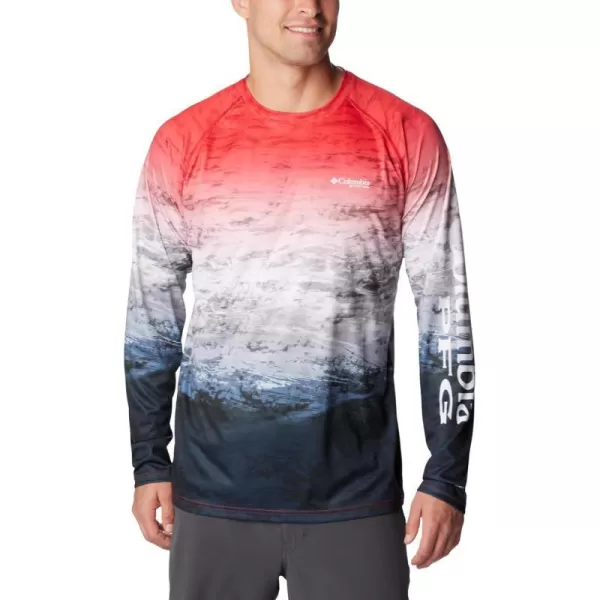 imageColumbia Mens Terminal Tackle Long Sleeve Shirt Wicking MaterialRed Spark Deepsea Fade