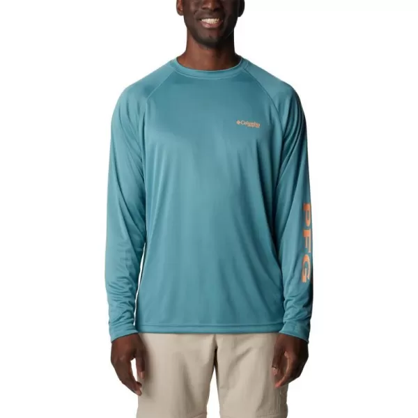 imageColumbia Mens Terminal Tackle Long Sleeve Shirt Wicking MaterialTranquil TealOrange Reef Logo