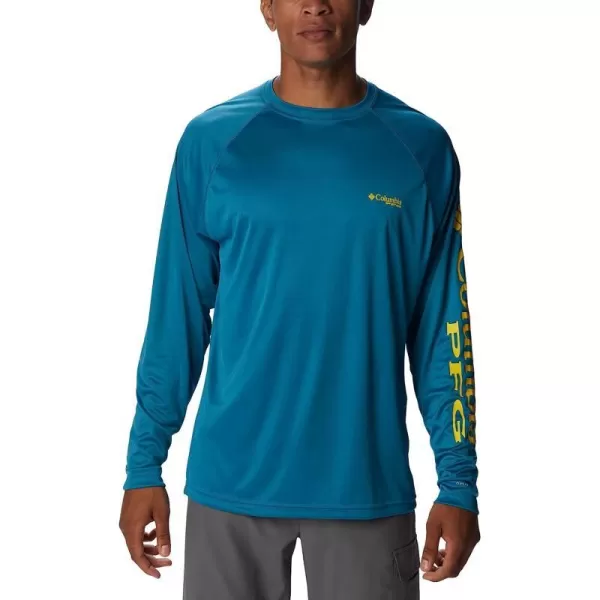 imageColumbia Mens Terminal Tackle Long Sleeve ShirtDeep MarineLaser Lemon Logo
