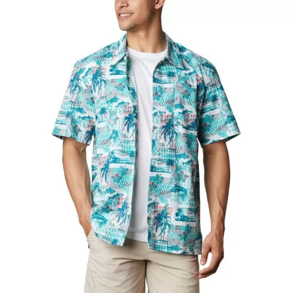Bright Aqua Polynesian Print