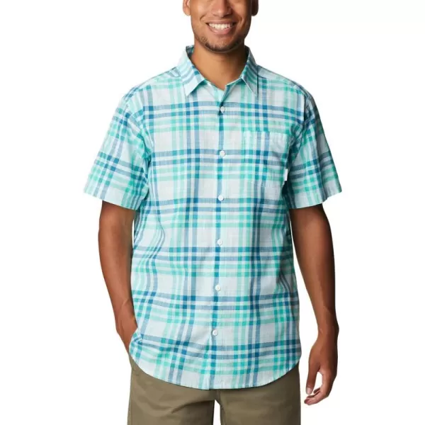 imageColumbia Mens Under Exposure Yarn Dye Short Sleeve ShirtElectric Turquoise Madras Gingham