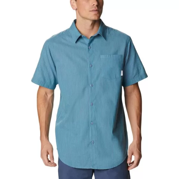 imageColumbia Mens Under Exposure Yarn Dye Short Sleeve ShirtElectric Turquoise Oxford Stripe