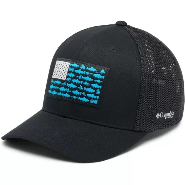 imageColumbia PFG Mesh Canada Fish Flag StretchFit HatBlackOcean BlueTrout