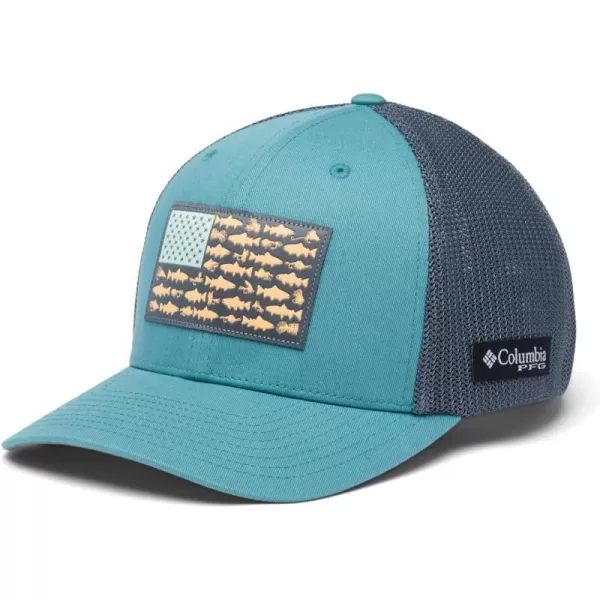 imageColumbia PFG Mesh Canada Fish Flag StretchFit HatTranquil Teal  City Grey  Trout Flag