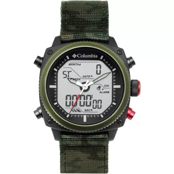 imageColumbia Timing Ridge Runner Stainless Steel Quartz Dual Movement Nylon StrapCamouflage