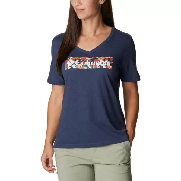 imageColumbia Womens Bluebird Day Relaxed V NeckNocturnal HeatherTyphoon Blooms Framed