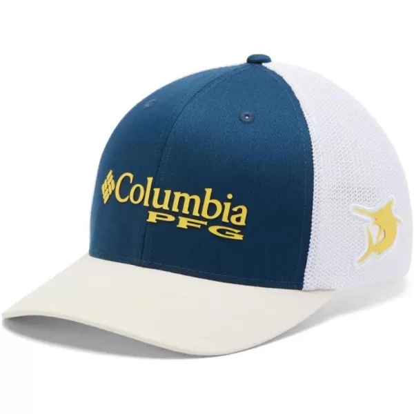 imageColumbia Womens PFG Logo Mesh Ball CapHigh CrownPetrol Blue Sun Glow Sail Fish