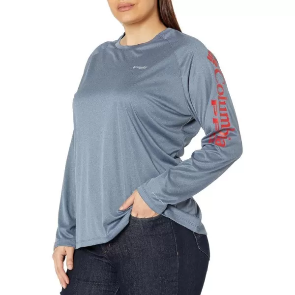 imageColumbia Womens Tidal Tee Ii Long SleeveCarbon HeatherRed Spark Logo