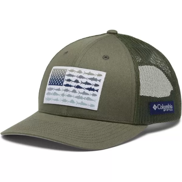 imageColumbia unisexadult Pfg Fish Flag Mesh Snap BackCypress Cool Green