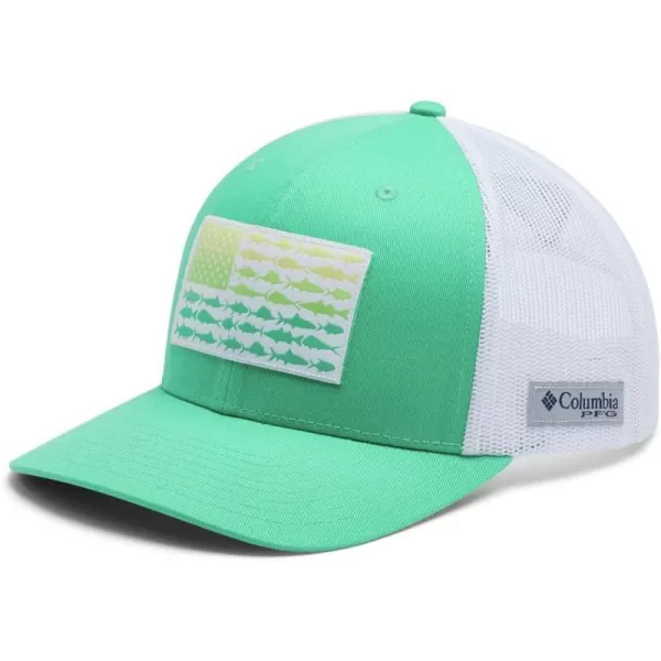 imageColumbia unisexadult Pfg Fish Flag Mesh Snap BackDark LimeWhiteTitanium