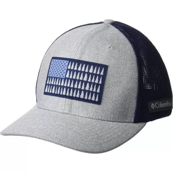 imageColumbia unisexadult Tree Flag Mesh Ball Cap  High CrownColumbia Grey HeatherCollegiate Navy