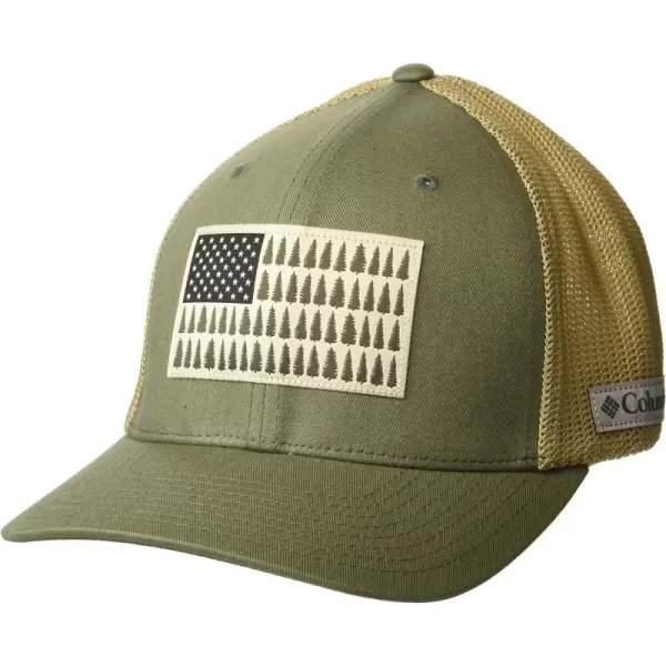 imageColumbia unisexadult Tree Flag Mesh Ball Cap  High CrownStone GreenAncient Fossil