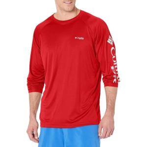 imageColumbia Mens PFG Terminal Tackle Long Sleeve ShirtRed SparkWhite Logo