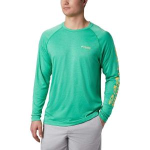 imageColumbia Mens Terminal Tackle PFG Triangle Long Sleeve ShirtDark Lime HeatherSunlit Logo