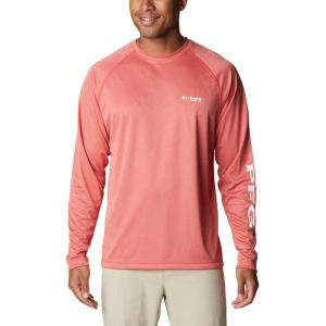 imageColumbia Mens Terminal Tackle PFG Triangle Long Sleeve ShirtRed Hibiscus HeatherWhite Logo