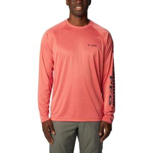 imageColumbia Mens Terminal Tackle PFG Triangle Long Sleeve ShirtSunset Red HeatherCollegiate Navy Logo