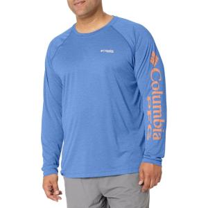 imageColumbia Mens Terminal Tackle PFG Triangle Long Sleeve ShirtVivid Blue HeatherBright Nectar Logo