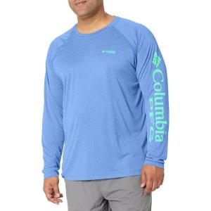 imageColumbia Mens Terminal Tackle PFG Triangle Long Sleeve ShirtVivid Blue HeatherWinter Green Logo