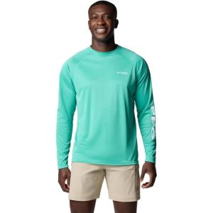 imageColumbia Mens Terminal Tackle Long Sleeve Fishing ShirtGlaze Green HeatherWhite Logo