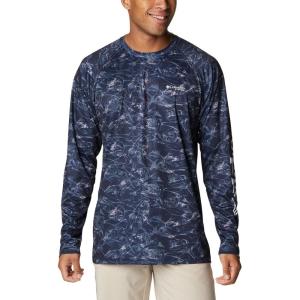 imageColumbia Mens Terminal Tackle PFG Triangle Long Sleeve ShirtCollegiate Navy Contour Fish Print