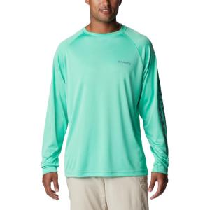 imageColumbia Mens Terminal Tackle PFG Triangle Long Sleeve ShirtLight JadeMetal Logo