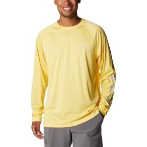 imageColumbia Mens Terminal Tackle PFG Triangle Long Sleeve ShirtSun Glow HeatherCool Grey Logo