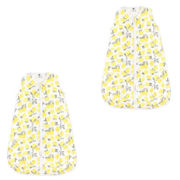 Hudson Baby Unisex Muslin Cotton Sleeveless Wearable Sleeping Bag, Sack, Blanket, Lemons 2-Pack, 6-12 Months