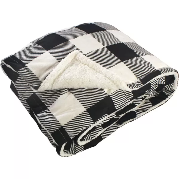Black Cream Plaid Sherpa 90X90 Inch (Full Queen)