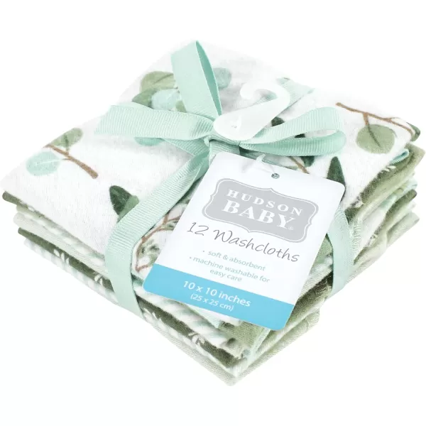 Hudson Baby Unisex Baby Flannel Washcloths, Eucalyptus 10Pk, One Size