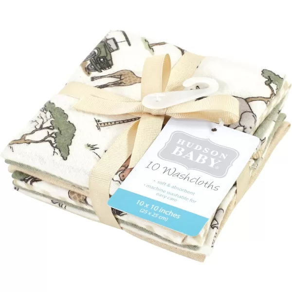 Hudson Baby Unisex Baby Flannel Washcloths, Eucalyptus 10Pk, One Size