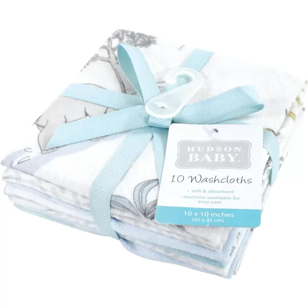 Hudson Baby Unisex Baby Flannel Washcloths, Eucalyptus 10Pk, One Size