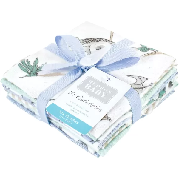 Hudson Baby Unisex Baby Flannel Washcloths, Eucalyptus 10Pk, One Size