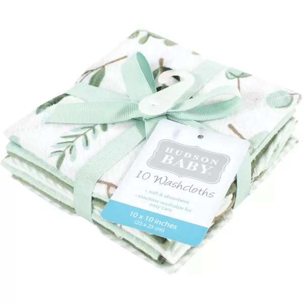 Hudson Baby Unisex Baby Flannel Washcloths, Eucalyptus 10Pk, One Size