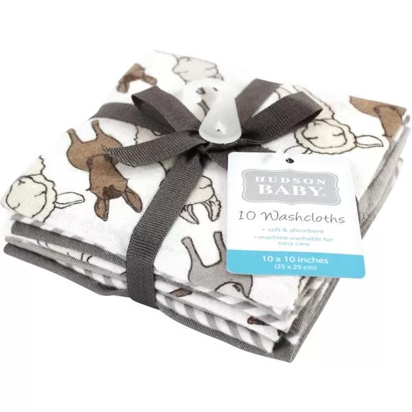 Hudson Baby Unisex Baby Flannel Washcloths, Eucalyptus 10Pk, One Size