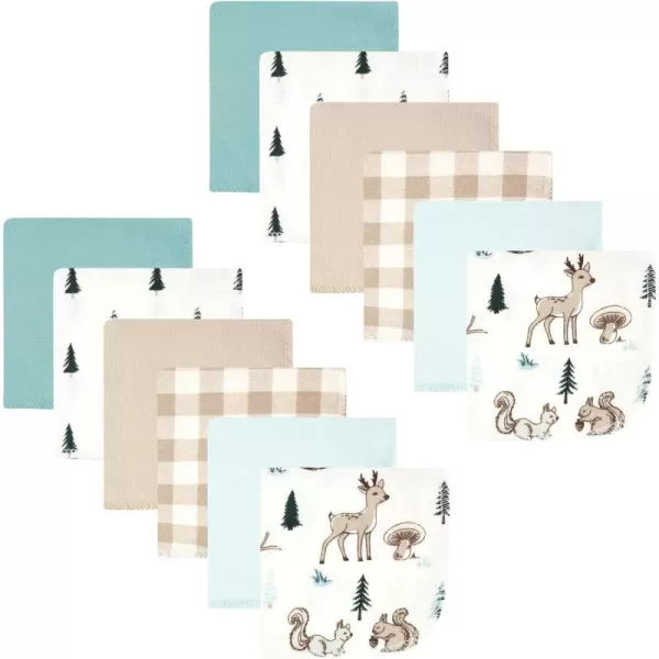 Hudson Baby Unisex Baby Flannel Washcloths, Eucalyptus 10Pk, One Size