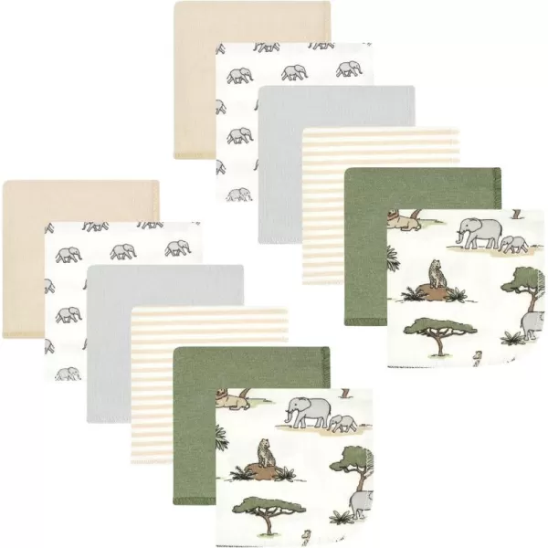 Hudson Baby Unisex Baby Flannel Washcloths, Eucalyptus 10Pk, One Size