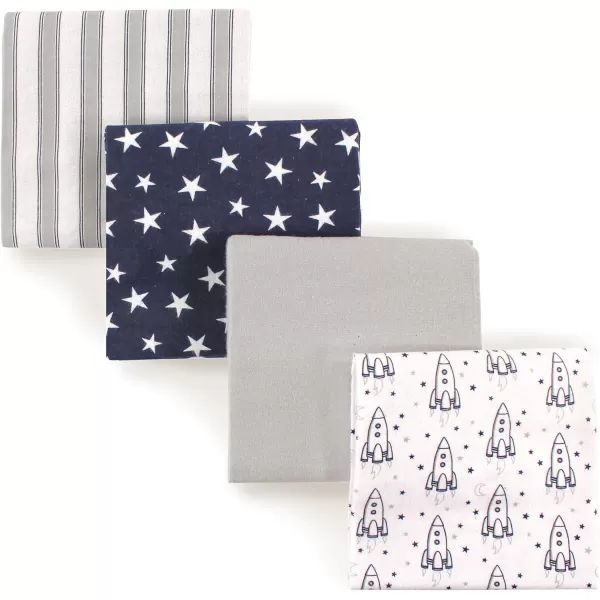 Hudson Baby Unisex Baby Cotton Flannel Receiving Blankets, Rocket Ship, One Size