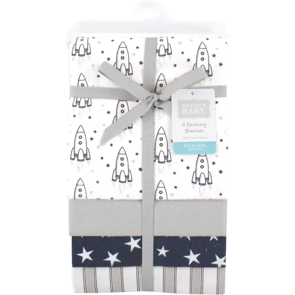 Hudson Baby Unisex Baby Cotton Flannel Receiving Blankets, Rocket Ship, One Size