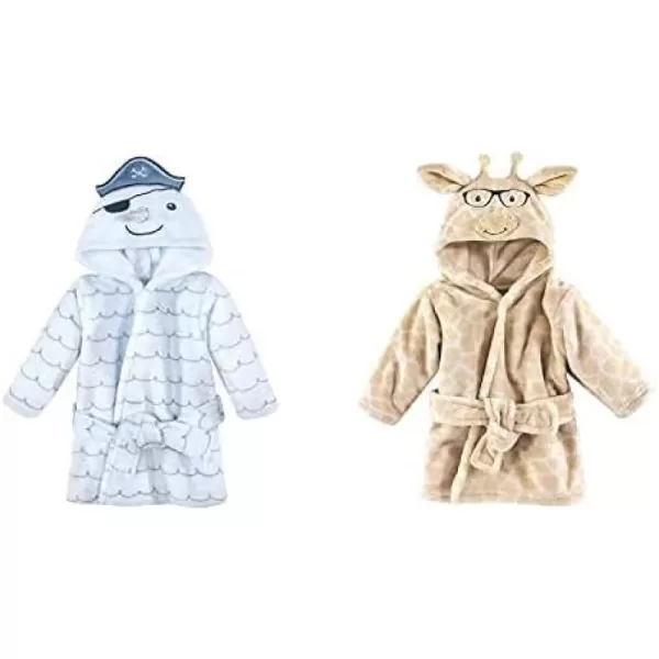 Hudson Baby Boy Plush Animal Face Bathrobe 2-Pack, Blue Plaid Aztec