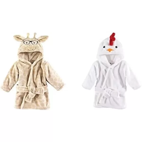 Hudson Baby Boy Plush Animal Face Bathrobe 2-Pack, Blue Plaid Aztec